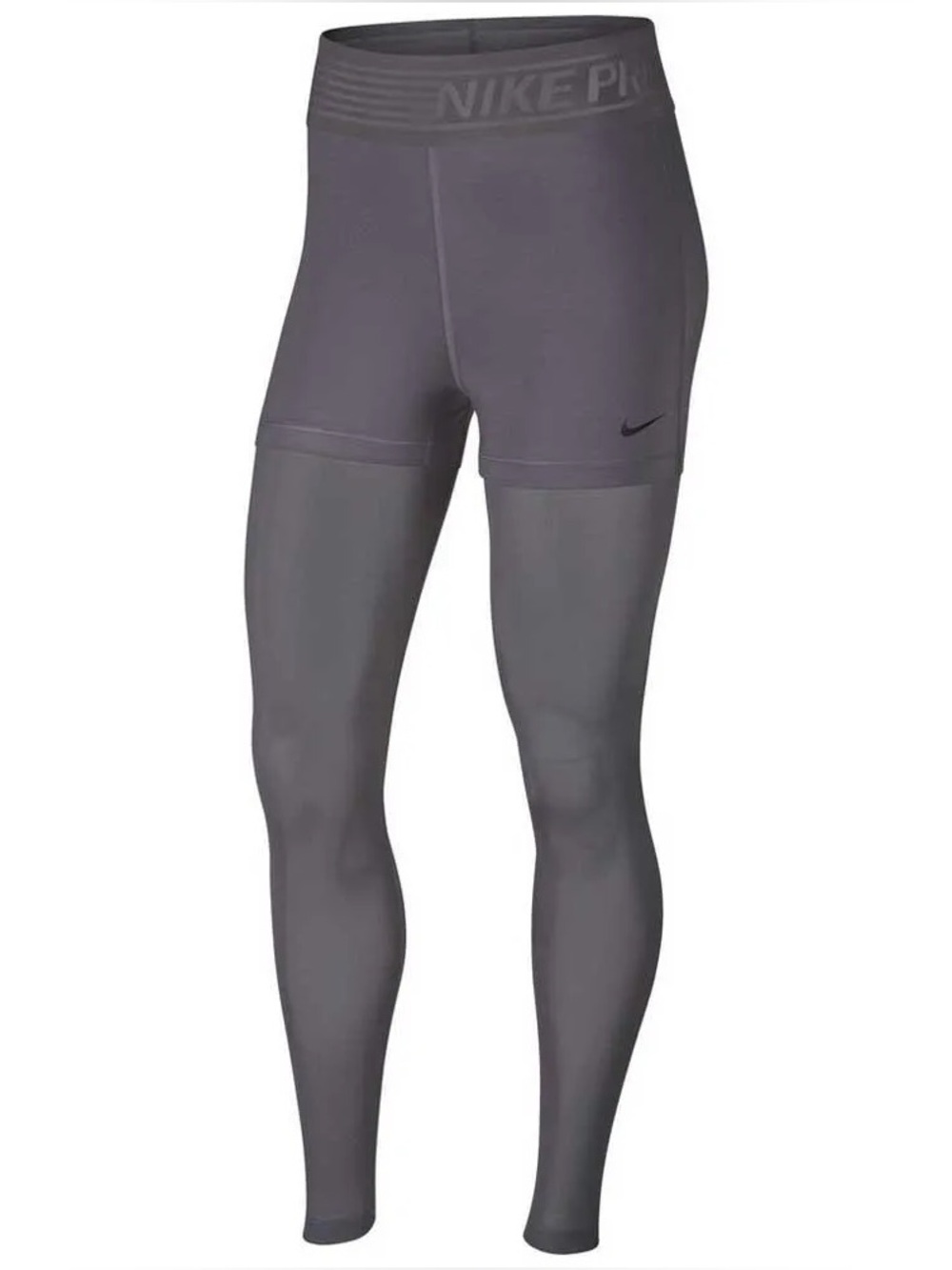 Nike Pro Women's Gray High-Waist Athletic Performance Mesh Tight Leggings